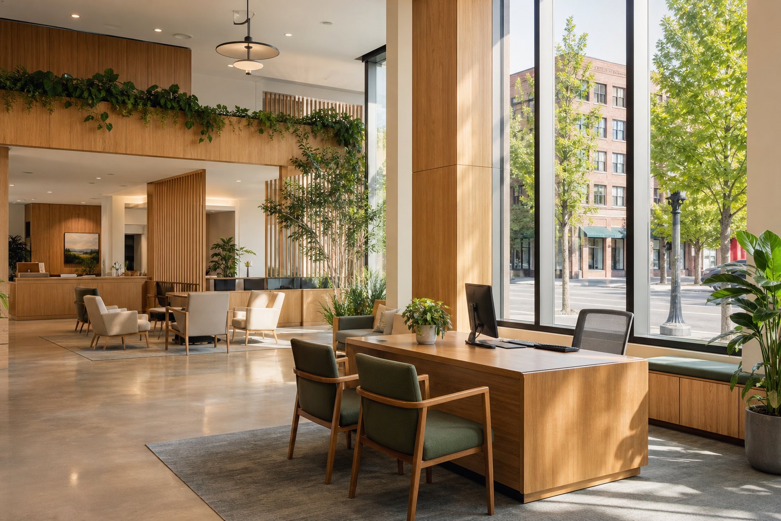 The Portland Pearl District branch of Meridian Trust Bank on a bright morning