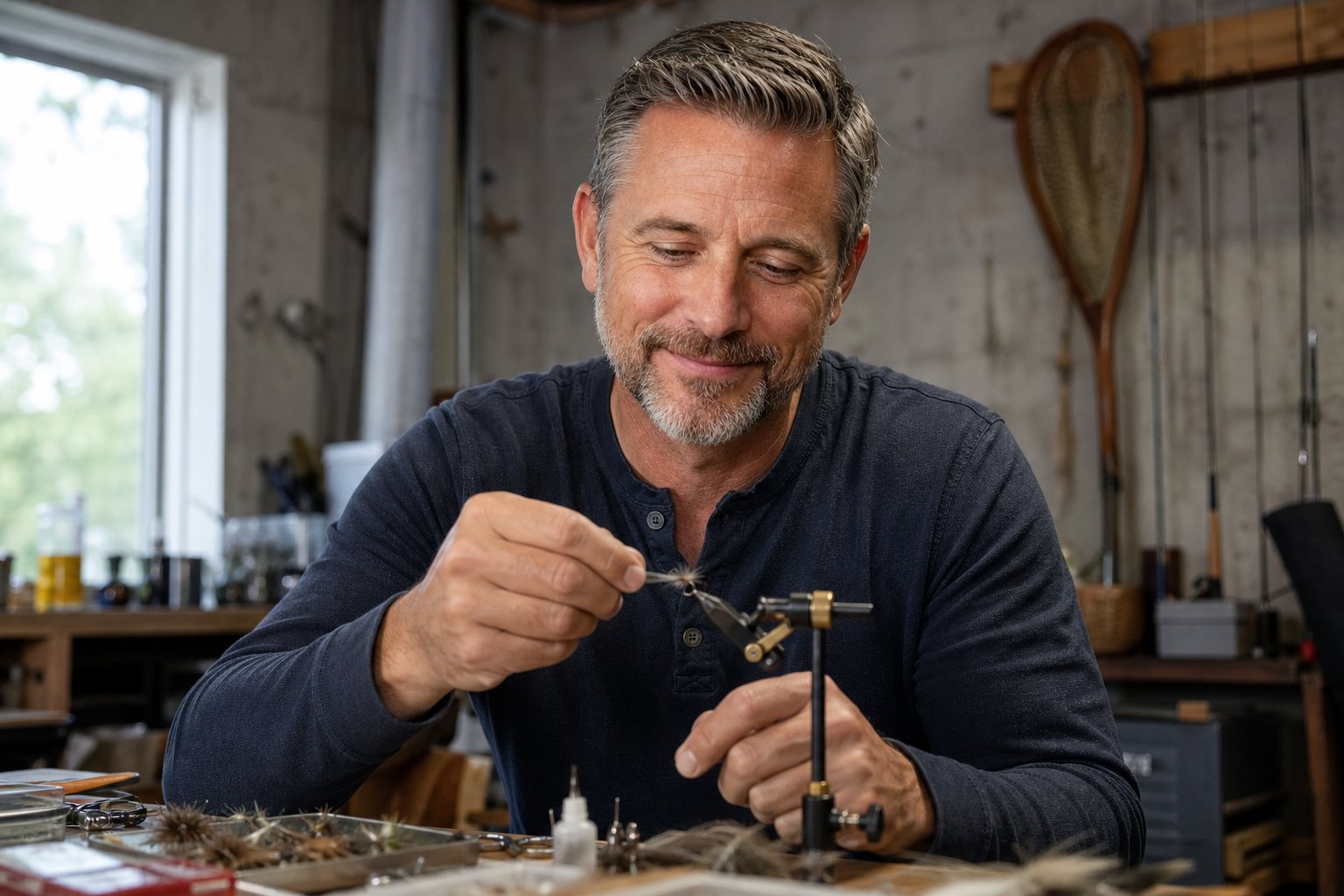 James Whitfield off duty — fly-tying