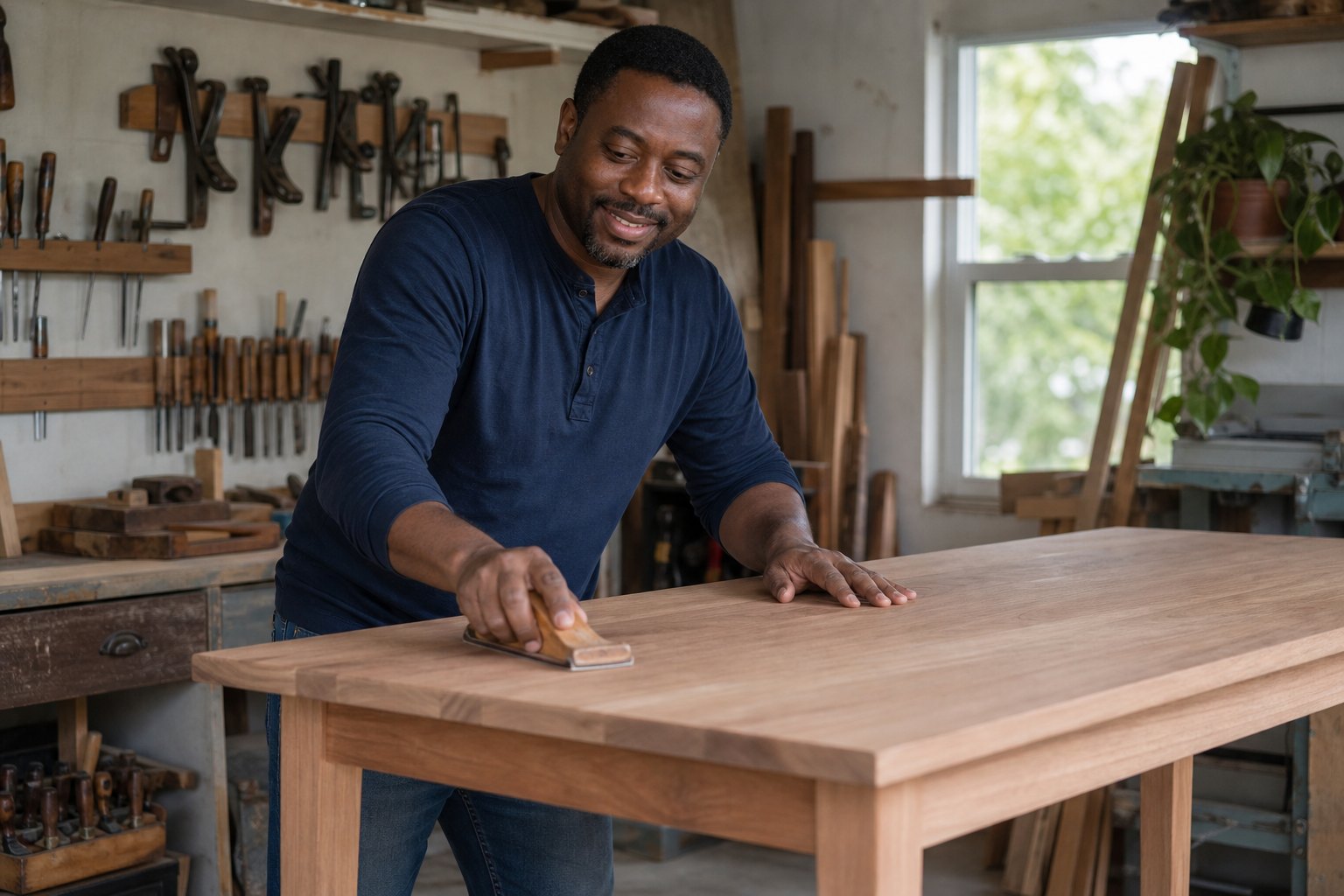 Thomas Achebe off duty — woodworking